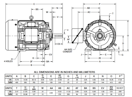 HD40P2H Nidec 40 hp 1800 RPM 324T Frame (Rigid Base) 200-208V TEFC 3-Phase Electric Motor
