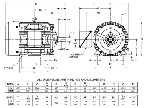 HD50P1HS Nidec 50 hp 3600 RPM 326TS Frame (Rigid Base) 200-208V TEFC 3-Phase Electric Motor