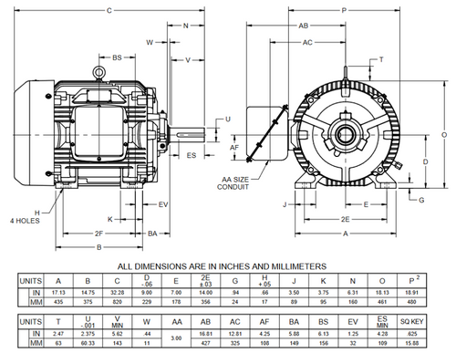 HD60P2H Nidec 60 hp 1800 RPM 364T Frame (Rigid Base) 200-208V TEFC 3-Phase Electric Motor