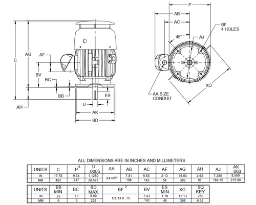 C3P2DCR Nidec 3 hp 1800 RPM 182TC Frame (Vertical) 208-230/460V TEFC 3-Phase C-Face Motor