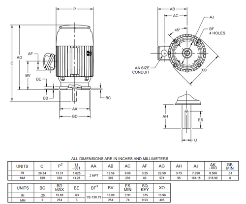 C20P2DCR Nidec 20 hp 1800 RPM 256TC Frame (Vertical) 208-230/460V TEFC 3-Phase C-Face Motor