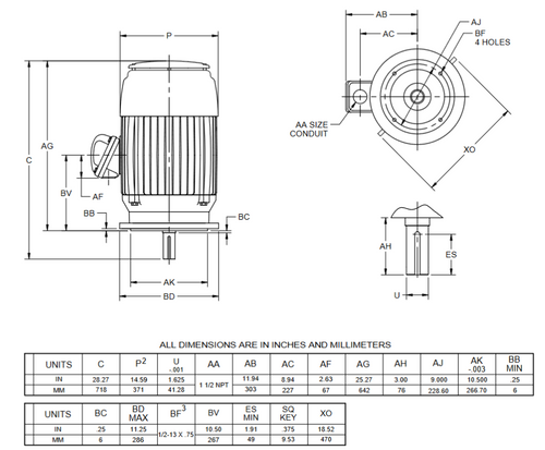 C30P1FSCR Nidec 25 hp 1800 RPM 286TSC Frame (Vertical) 460V TEFC 3-Phase C-Face Motor