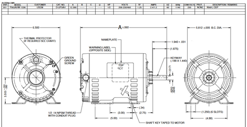 D12P3AH Nidec 1/2 hp 1200 RPM 56H Frame (Rigid Base) 208-230/460V ODP 3-Phase Electric Motor