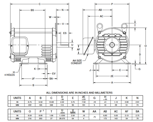 D1P4E Nidec 1 hp 900 RPM 182T Frame (Rigid Base) 230/460V ODP 3-Phase Electric Motor