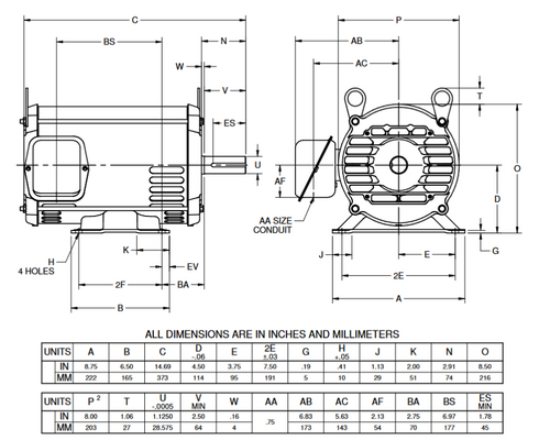 D3PA2D Nidec 3 hp 1800 RPM 182T Frame (Rigid Base) 208-230/460V ODP 3-Phase Electric Motor