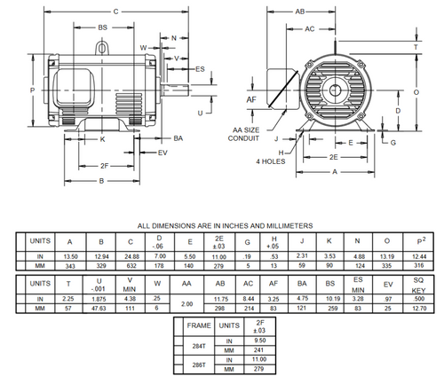 D10P4D Nidec 10 hp 900 RPM 284T Frame (Rigid Base) 208-230/460V ODP 3-Phase Electric Motor
