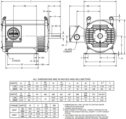 D20P2H Nidec 20 hp 1800 RPM 256T Frame (Rigid Base) 200V ODP 3-Phase Electric Motor