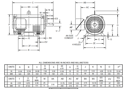 D20P3H Nidec 20 hp 1200 RPM 286T Frame (Rigid Base) 200V ODP 3-Phase Electric Motor