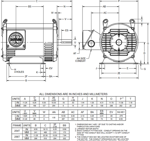 D25P1H Nidec 25 hp 3600 RPM 256T Frame (Rigid Base) 200V ODP 3-Phase Electric Motor