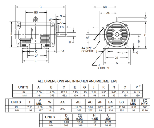 D40P2H Nidec 40 hp 1800 RPM 324T Frame (Rigid Base) 200V ODP 3-Phase Electric Motor