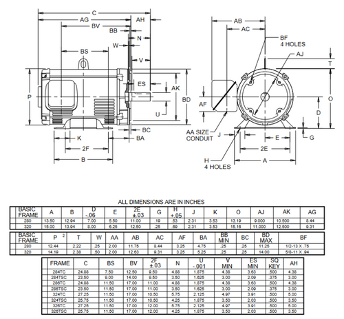D30P2DC Nidec 30 hp 1800 RPM 286TC Frame (Rigid Base) 208-230/460V ODP 3-Phase Electric Motor