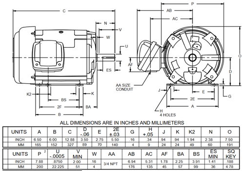 X32P1B Nidec 1 1/2 hp 3600 RPM 143T Frame (Rigid Base) 230/460V TEFC 3-Phase Hazardous Duty Motor