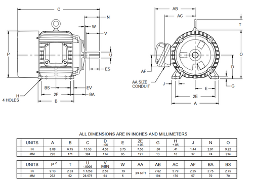 X3P1B Nidec 3 hp 3600 RPM 182T Frame (Rigid Base) 230/460V TEFC 3-Phase Hazardous Duty Motor