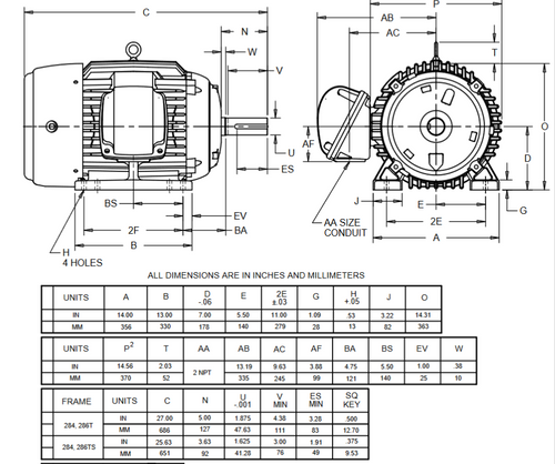 X25P2B Nidec 25 hp 1800 RPM 284T Frame (Rigid Base) 230/460V TEFC 3-Phase Hazardous Duty Motor