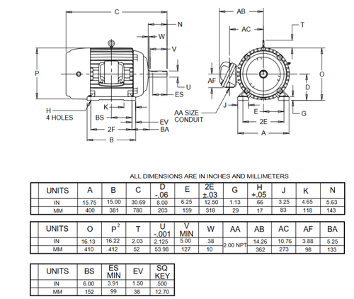 X25P3B Nidec 25 hp 1200 RPM 324T Frame (Rigid Base) 230/460V TEFC 3-Phase Hazardous Duty Motor