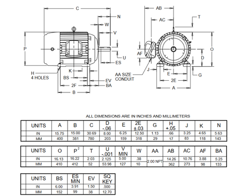 X40P2B Nidec 40 hp 1800 RPM 324T Frame (Rigid Base) 230/460V TEFC 3-Phase Hazardous Duty Motor
