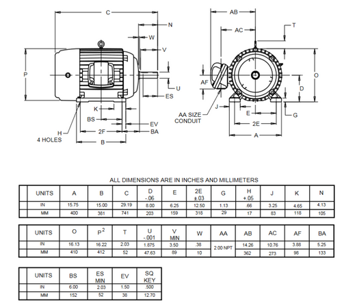 X50P1BS Nidec 50 hp 3600 RPM 326TS Frame (Rigid Base) 230/460V TEFC 3-Phase Hazardous Duty Motor