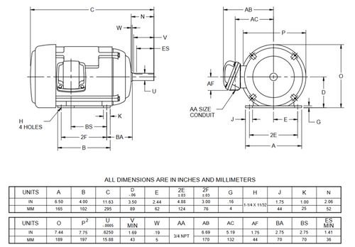 Y12S2B Nidec 1/2 hp 1800 RPM 56 Frame (Rigid Base) 208-230/460V TEFC 3-Phase Div 1 Hazardous Duty Motor