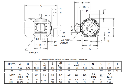 YC1P4B Nidec 1 hp 900 RPM 182T Frame (Rigid Base) 230/460V TEFC 3-Phase Div 1 Hazardous Duty Motor