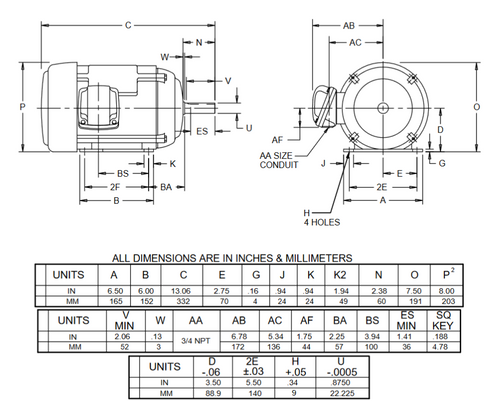 YC32P2B Nidec 1 1/2 hp 1800 RPM 145T Frame (Rigid Base) 230/460V TEFC 3-Phase Div 1 Hazardous Duty Motor