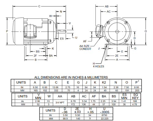 YC2P1B Nidec 2 hp 3600 RPM 145T Frame (Rigid Base) 230/460V TEFC 3-Phase Div 1 Hazardous Duty Motor