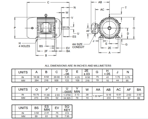 YC3P3B Nidec 3 hp 1200 RPM 213T Frame (Rigid Base) 230/460V TEFC 3-Phase Div 1 Hazardous Duty Motor