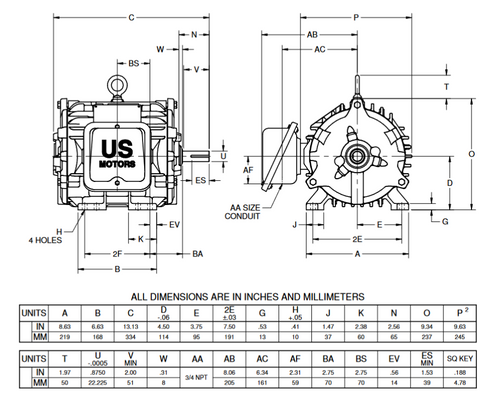 A32P1C Nidec 1 1/2 hp 3600 RPM 184 U Frame (Rigid Base) 460V TEFC 3-Phase Automotive Duty Motor