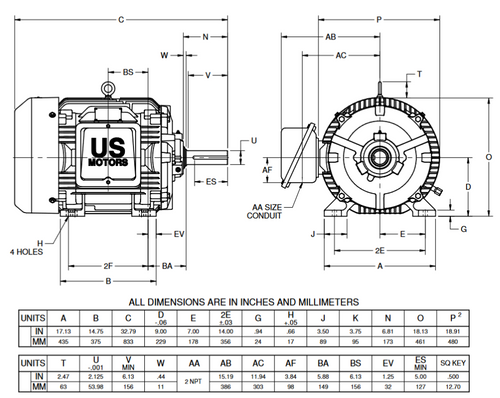 A25P3C Nidec 25 hp 1200 RPM 364 U Frame (Rigid Base) 460V TEFC 3-Phase Automotive Duty Motor