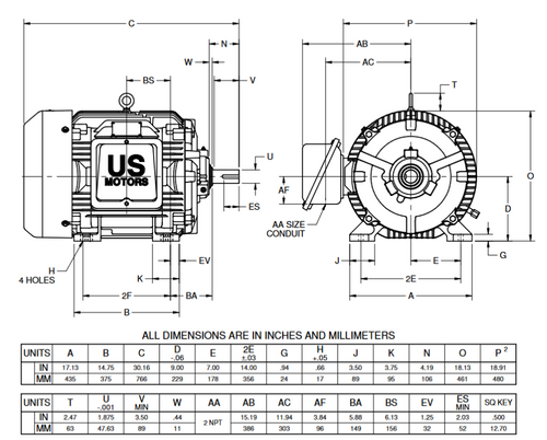 A40P1CS Nidec 40 hp 3600 RPM 364 US Frame (Rigid Base) 460V TEFC 3-Phase Automotive Duty Motor