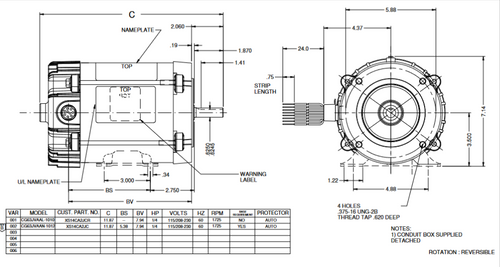 XS12CA1JCR Nidec 1/2 hp 3600 RPM 56C Frame 60 Hz 115/208-230V TEFC Cap Start Hazardous Duty Motor