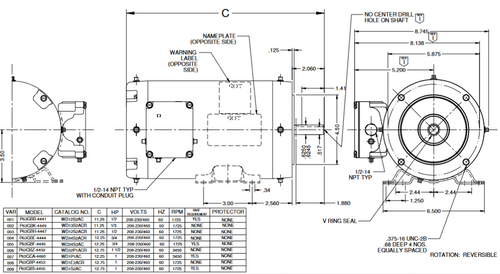 WD1P1AC Nidec 1 hp 3600 RPM 56C Frame (Rigid Base) 208-230/460V TENV 3-Phase Washdown Motor