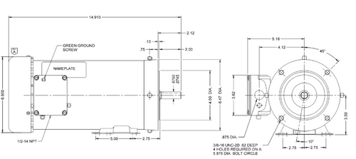 WDP2P2AC Nidec 2 hp 1800 RPM 145TC Frame (Rigid Base) 208-230/460V TEFC 3-Phase Washdown Motor