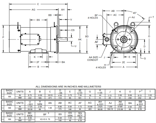 WDS3P1ACR Nidec 3 hp 3600 RPM 182TC All-Stainless (Rigid Base) 208-230/460V TENV 3-Phase Washdown Motor
