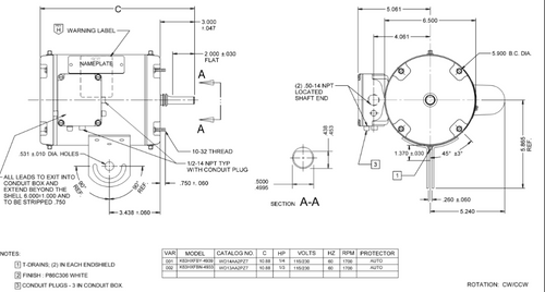 WD12AA2PZ7 Nidec 1/2 hp 1800 RPM 56YZ White (Yoke Mount) 115/230V TEAO 1-Phase Washdown Fan Motor