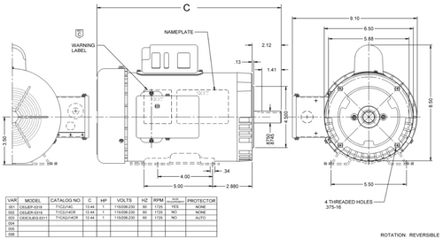 T2C1J14C Nidec 2 hp 3600 RPM 145TC (Rigid Base) 115/208-230V TEFC 1-Phase Motor