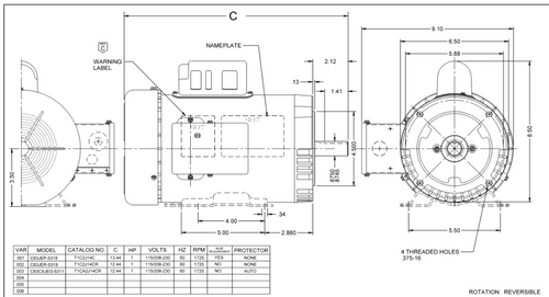 T1CM2J14CR Nidec 1 hp 1800 RPM 143TC (No Base) 115/208-230V TEFC 1-Phase Motor