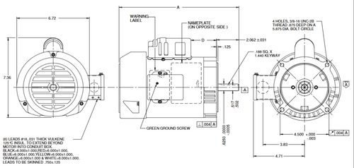 T32CM2JCR Nidec 1 1/2 hp 1800 RPM 56C (No Base) 115/208-230V TEFC 1-Phase Motor