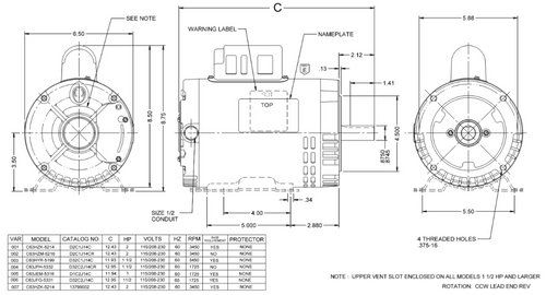 D32C2J14C Nidec 1 1/2 hp 1800 RPM 145TC (Rigid Base) 115/208-230V ODP 1-Phase Motor