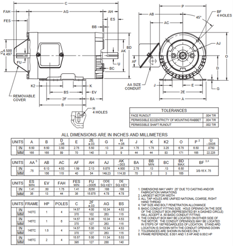 UN2T2BC Nidec 2 hp 1800 RPM 145TC (Rigid Base) 230/460V TENV Vector-Duty 3-Phase Motor
