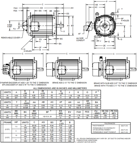 UN7T2GC Nidec 7 1/2 hp 1800 RPM 213TC (Rigid Base) 575V TENV Vector-Duty 3-Phase Motor