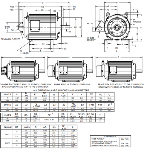 UN7T3BC Nidec 7 1/2 hp 1200 RPM 254TC (Rigid Base) 230/460V TENV Vector-Duty 3-Phase Motor