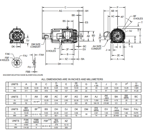B15T2BC Nidec 15 hp 1800 RPM 254TC (Rigid Base) 230/460V TEBC Vector-Duty 3-Phase Motor