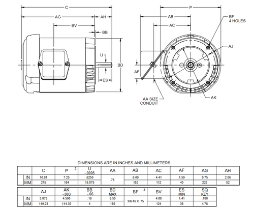 U13T2BCR Nidec 1/3 hp 1800 RPM 56C (No Base) 230/460V TEFC Inverter-Duty 3-Phase Motor