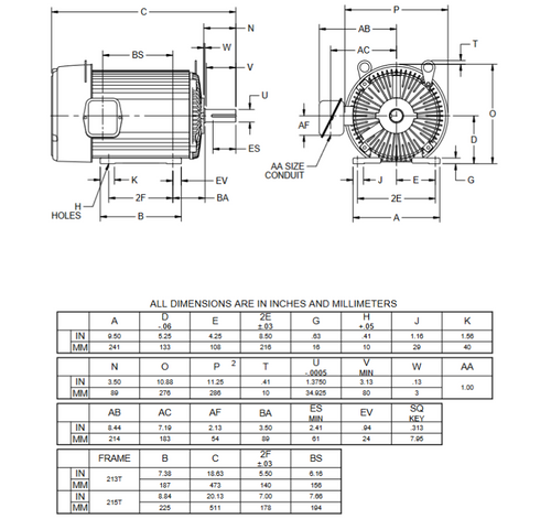 U10V1B Nidec 10 hp 3600 RPM 215TC (Rigid Base) 230/460V TEFC Inverter-Duty 3-Phase Motor