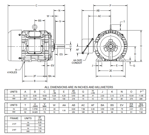 HD10V2B Nidec 10 hp 1800 RPM 215T (Rigid Base Cast Iron) 230/460V TEFC Inverter-Duty 3-Phase Motor