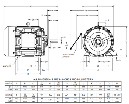 HD60V2B Nidec 50 hp 1800 RPM 364T (Rigid Base Cast Iron) 230/460V TEFC Inverter-Duty 3-Phase Motor
