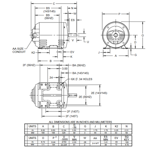 D32V2B Nidec 1 1/2 hp 1800 RPM 145T (Rigid Base) 230/460V ODP Inverter-Duty 3-Phase Motor