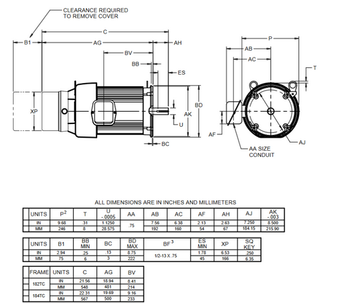 BMU3P2DCR Nidec 3 hp 1800 RPM 182TC (No Base) 208-230/460V TEFC 3-Phase BrakeMotor
