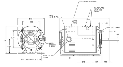 D13B10N49 Nidec 1/3 hp 1800/1200 RPM 2-Speed 48 Frame (Resilient Base) 115V ODP Blower Motor