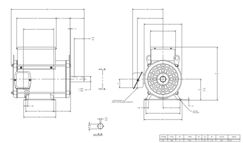 D5C2K21Z Nidec 5 hp 1800 RPM 215 Frame (Rigid Base) 1-Speed 230V ODP Cap Start/Run Motor